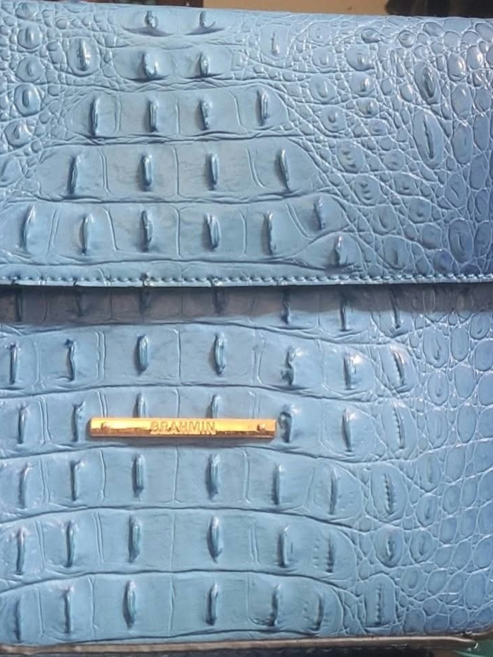 Brahmin Light Blue Croc-Embossed Wristlet Clutch